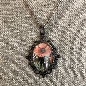 NEW Hand Made Floral Cabochon Pendant Necklace